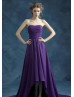 Strapless Purple Chiffon High Low Evening Dress